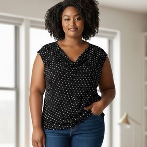 Black‎ With White Polka Dots Sleeveless Cowl Neck Blouse Womens Size 2X